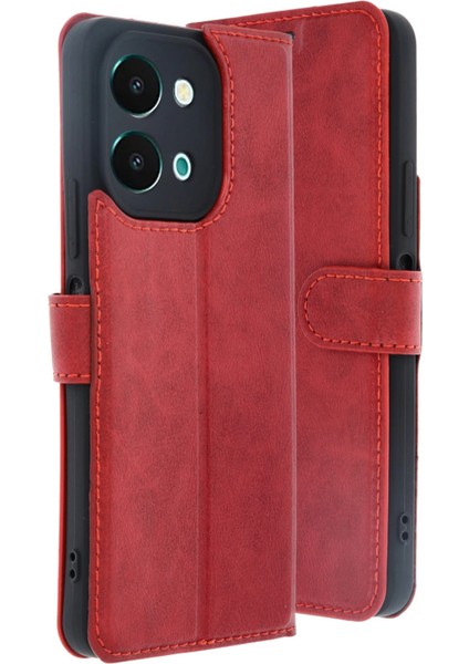 Vivo Y28 Kılıf Trend S Plus Kapaklı Kılıf - Kırmızı