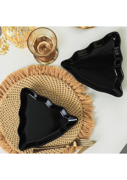 Siyah Çam Kayık Tabak 22 cm 2 Adet