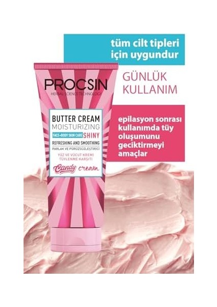 Procsın Butter Cream, Yoğun Nemlendirici & Besleyici Vücut Kremi, Cilt Bariyeri Güçlendirici, Kuruluk Karşıtı & Onarıcı Bakım, 175 ml