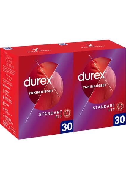 Durex Yakın Hisset Standart Fit Prezervatif 60'lı (30 x 2 Adet) fiyatları