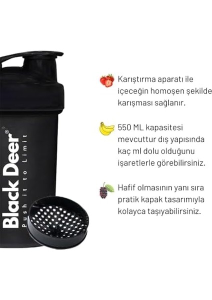 Black Deer Shaker Karıştırıcı Sporcu Protein Shaker 550 ml Siyah fiyatları