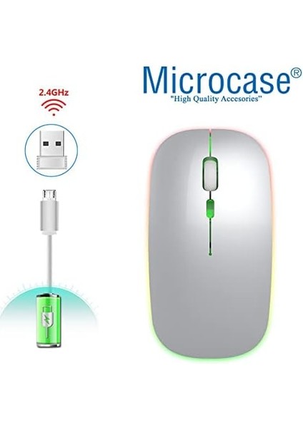 1600 Dpı Şarj Edilebilir 2.4 Ghz Rgb Işık Çift Modlu Bluetooth Mouse - AL2767 Gri modelleri