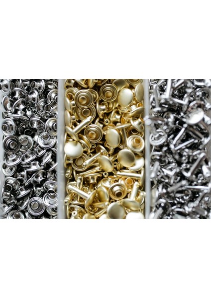 9 mm Kendin Yap Kiti, Çanta, Cüzdan, Kemer, Kot Için Çekiçle Uygulama Aparatları ve 25 Adet Perçin Zımba Takım-Paslanmaz Pirinç (Gümüş)