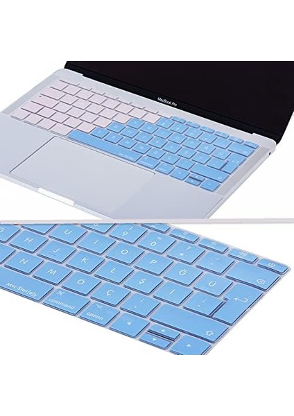 MacBook Klavye Koruyucu Silikon Kılıf Türkçe Q Baskılı Uk-Ters L- Enter Tipi Pro 13INÇ A1708, MacBook A1534 12INÇ Uyumlu, Ultra Ince Hafif Yıkanabilir Klavye Filmi Mavi Pembe fiyatları