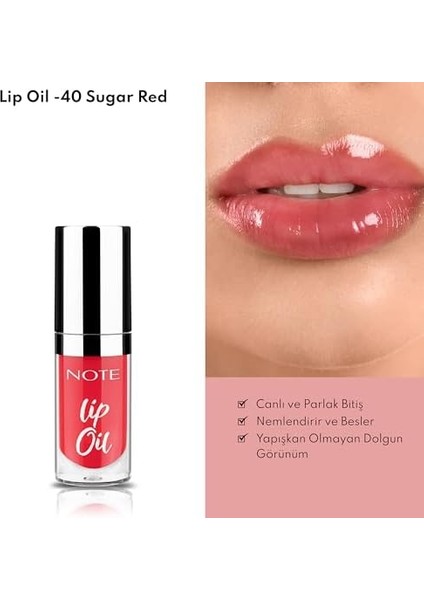 Note Lip Oil 40 Sugar Red Nemlendirici ve Parlatıcı Dudak Bakım Yağı, Kırmızı modelleri
