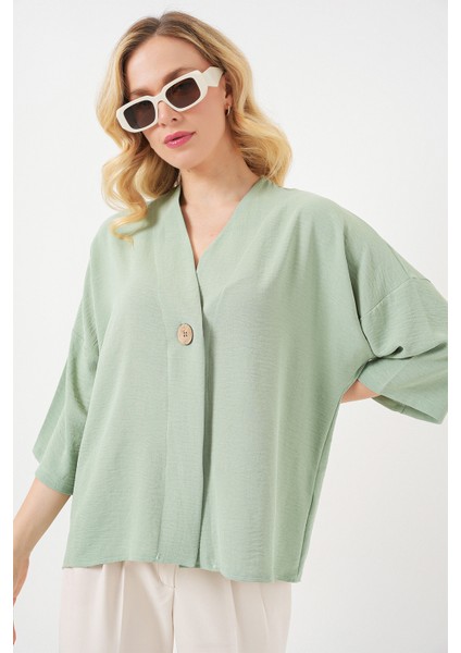 Kadın Kısa Kol Oversize Kimono 5969 - Çağla