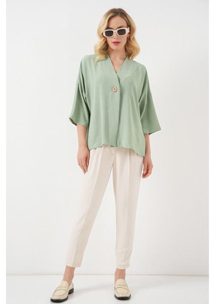 Kadın Kısa Kol Oversize Kimono 5969 - Çağla fiyatları