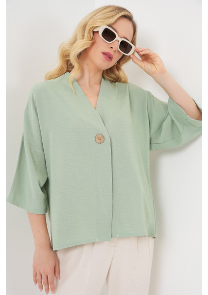 Kadın Kısa Kol Oversize Kimono 5969 - Çağla fırsatları