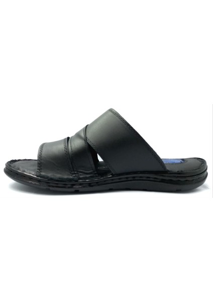 251 Siyah Erkek Jelli Kapalı Hakiki Deri Terlik