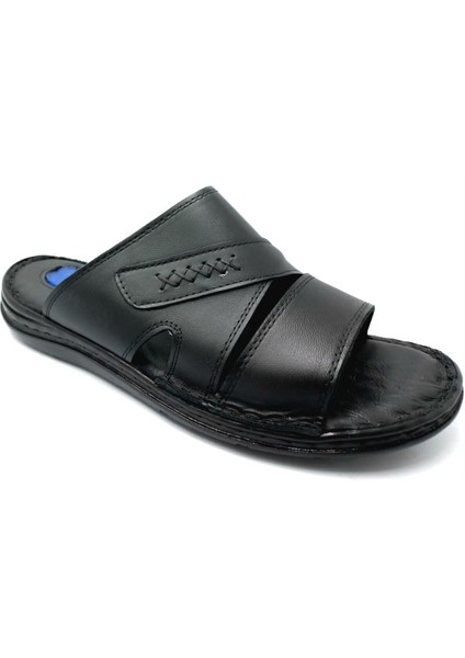 251 Siyah Erkek Jelli Kapalı Hakiki Deri Terlik