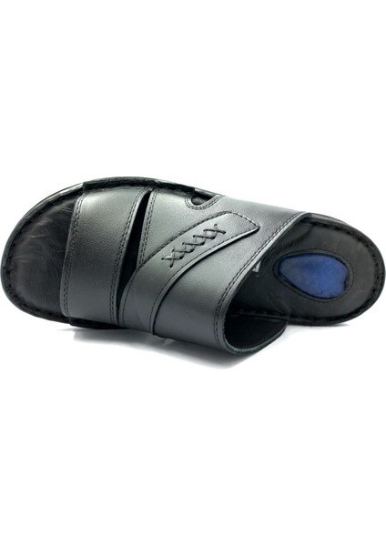 251 Siyah Erkek Jelli Kapalı Hakiki Deri Terlik