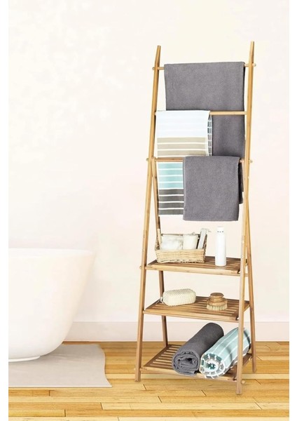 Bambu 3 Raflı Havlu Askısı Düzenleyici Havluluk Organizer DB-0006