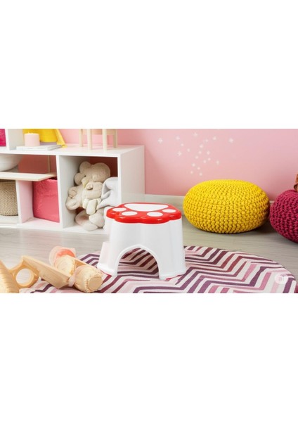 Mark Kids Kaydırmaz Tabanlı Çocuk Taburesi, Pati Desenli, Kırmızı