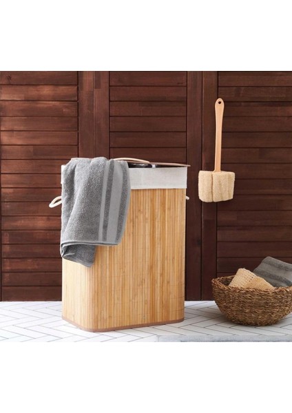 Bambu Katlanabilir Çamaşır Sepeti Dikdörtgen Kirli Sepeti 42X32X50