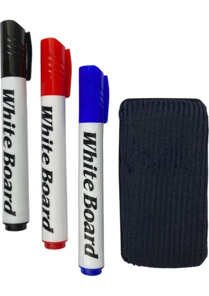 Tahta ve Silgisi Seti Siyah Kırmızı Mavi 3 Renk ve Kadife Silgi