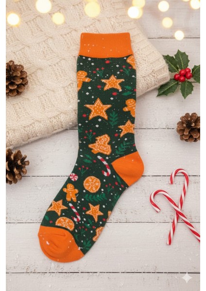 Unisex Yılbaşı Çorabı Pamuklu Turuncu