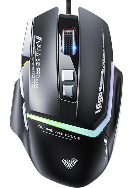 Aula S12 Pro 12800 Dpı 8 Tuşlu Makrolu Kablolu Optik Gaming Oyuncu Mouse Siyah