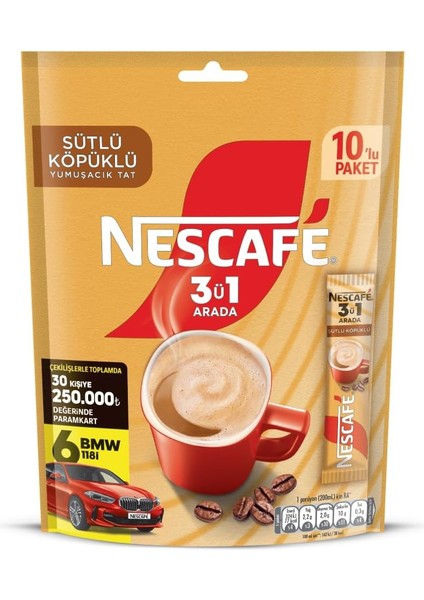 Nescafé 3'ü 1 Arada Sütlü Köpüklü Çözünebilir Kahve Karışımı 120 Adet, 17,4 G x 12