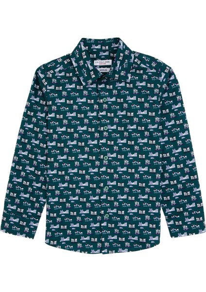 Erkek Çocuk Koyu Yeşil Gömlek Desenli 50316732-VR079