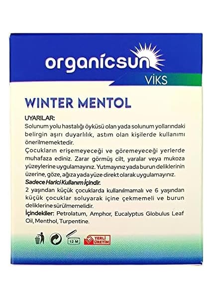 Organicsun Winter Mentol Buharlaşan Merhem Viks Vikis Mentol ve Okaliptus 40 gr x 3 Adet fiyatları
