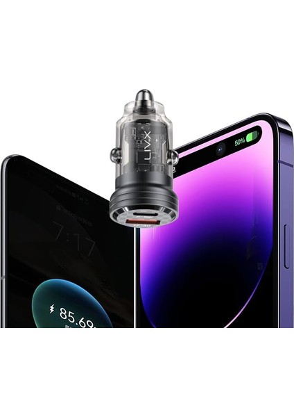 Transparent 45W Pd/qc Type C ve USB Çıkış Ultra Hızlı Mini Araç Şarj Cihazı L35 modelleri