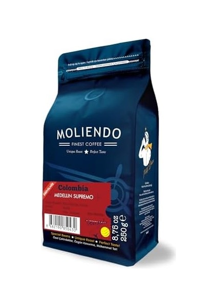 Moliendo Finest Coffee Colombia Medellin Supremo Yöresel Kahve (Öğütülmüş Filtre Kahve) 250 G