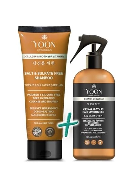 Yoon 2'li Vegan Tuzsuz Şampuan 250ML & Saç Bakım Spreyi 250ML, Keratin, Kolajen ve Biotin B7 Içerikli 2'li Saç Besleyici Set fiyatları
