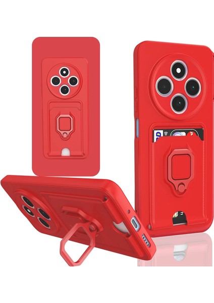 Xiaomi Redmi 14C Kılıf Zuma Kartvizitli Yüzüklü Silikon - Kırmızı