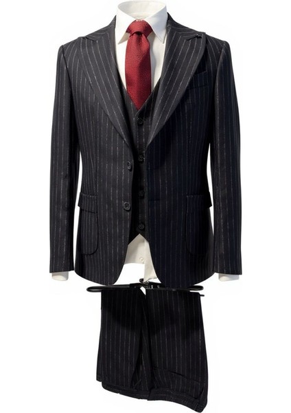 Erkek Siyah Çizgili Klasik Takım Elbise