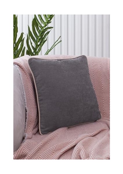 Renk Seçenekli Krem Biyeli Gri Kırlent Kılıfı Dekoratif Düz Sade Panoroma Panbiy Gri Krem 45X45 modelleri