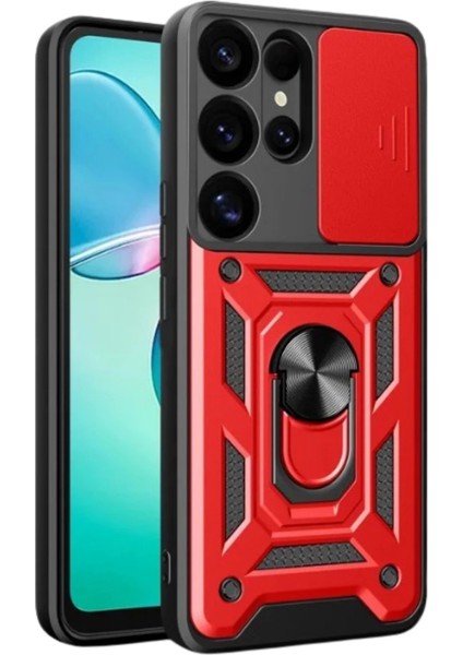 Samsung Galaxy S25 Ultra Kılıf Pars Lens Yüzüklü Silikon - Kırmızı