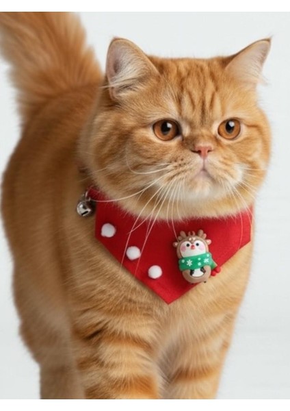 Christmas Squirrel Yılbaşı Kedi Bandanası | Ponponlu Kırmızı Noel Boyun Aksesuarı | Sevimli Sincap Figürlü Kedi Süsü fiyatları