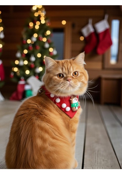 Christmas Squirrel Yılbaşı Kedi Bandanası | Ponponlu Kırmızı Noel Boyun Aksesuarı | Sevimli Sincap Figürlü Kedi Süsü fırsatları