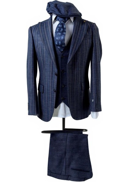 Erkek Lacivert Çizgili Klasik Takım Elbise fiyatları