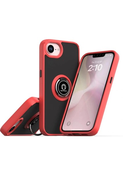 iPhone 16E Kılıf Montreal Yüzüklü Silikon Kapak - Kırmızı