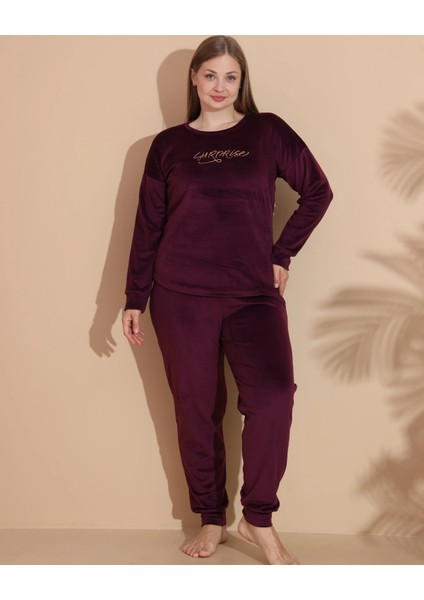 Estiva 25393 Uzun Kol Battal Kadife Pijama Takımı