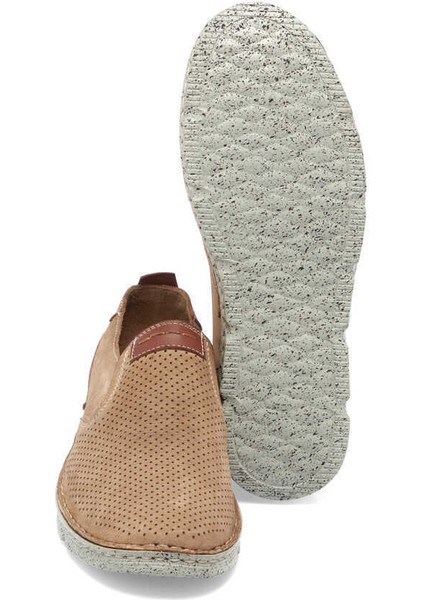 Bej Hakiki Nubuk Deri Erkek Casual Ayakkabı - E24I1AY56774-B23