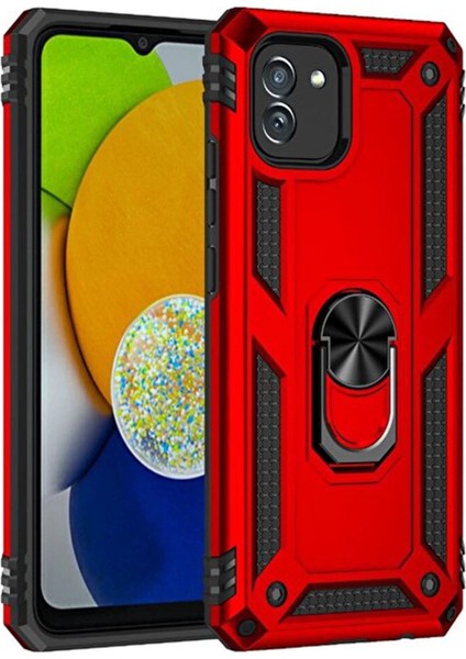 Samsung Galaxy A03 Kılıf Sofya Yüzüklü Silikon Kapak - Kırmızı