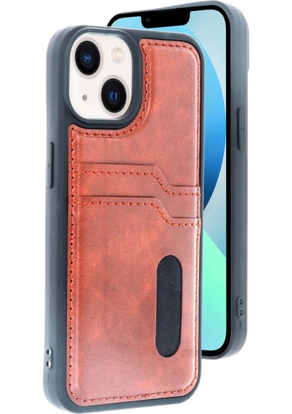 Iphone 14 Kılıf Sara Kartvizitli Deri Kılıf - Taba