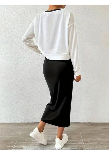 Mdb Kadın Askılı Yuvarlak Yaka Viskon Iki Iplik Elbise ve V Yakalı Bluz Ikili Takım fırsatları