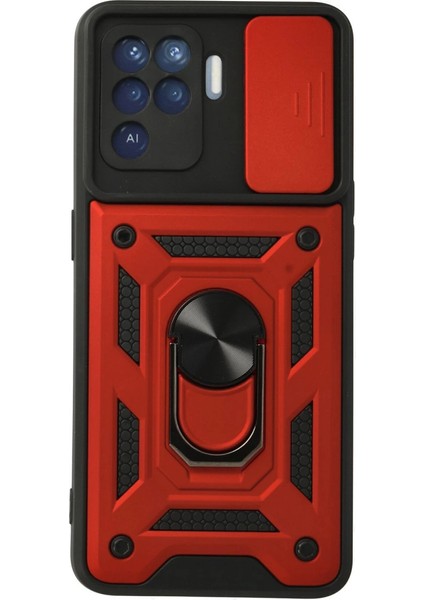 Oppo Reno 5 Lite Kılıf Pars Lens Yüzüklü Silikon - Kırmızı