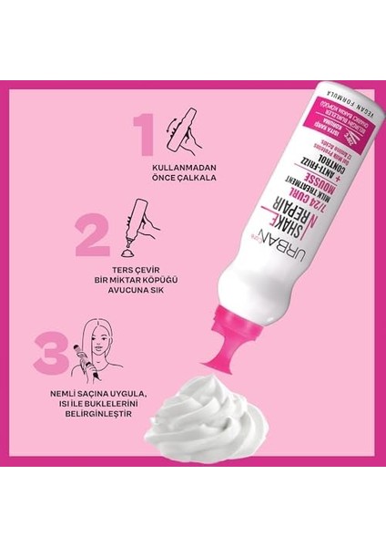 Urban Care Shake N Repair 7/24 Kabaran ve Bukleli Saçlara Özel Saç Bakım Köpüğü, 150 Mililitre, Vegan
