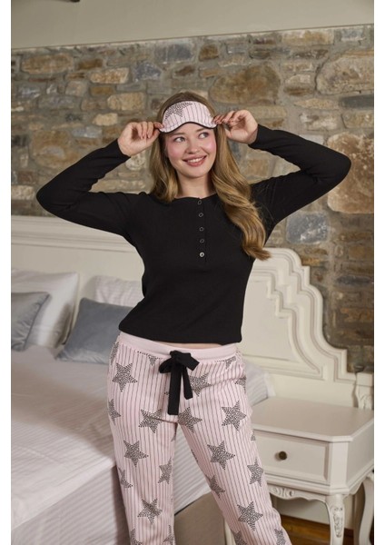 Aqua 26212 Kadın Yıldız Desenli Uzun Kol Pijama Takım