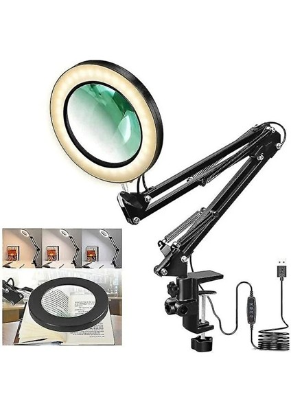 Esnek Masa Büyüteç 5x USB LED Büyüteç 3 Renk Işıklı Büyüteç Lamba Büyüteç Tamir Lehimleme Büyüte.