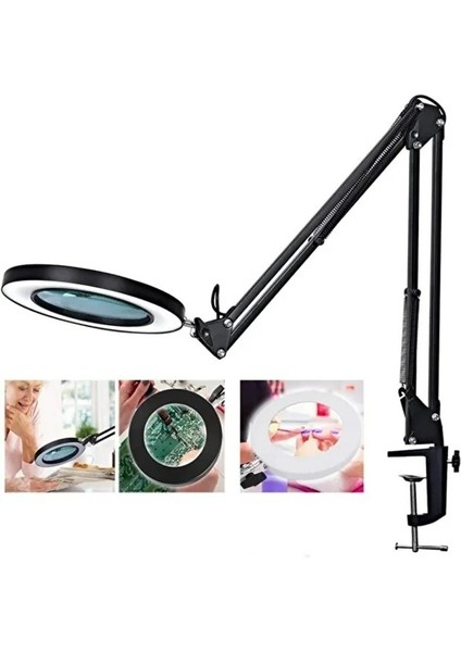 Esnek Masa Büyüteç 5x USB LED Büyüteç 3 Renk Işıklı Büyüteç Lamba Büyüteç Tamir Lehimleme Büyüte.