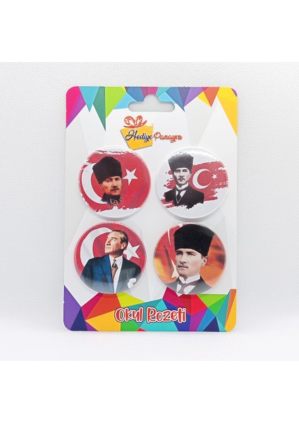 Atatürk Rozetleri 4'lü Set (Yüksek Kalite, 44 mm Çapında, Yerli Üretim, Metal Iğneli Rozet) Set 11