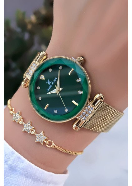 Orijinal Çelik Hasır Kordon Kadın Kol Saati 3 Atm Su Geçirmezlik Gold Renk Bileklik Hediyeli DK951C3