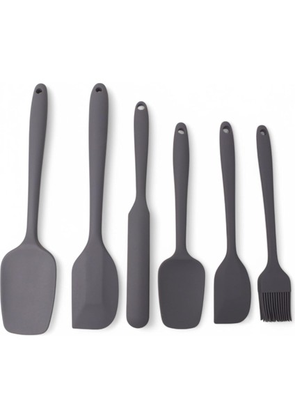 Silikon Mutfak Yardımcısı, 6 Adet Silikon Spatula, Çorba Kaşığı, Fırın Fırçası, Spatula, Dayanıklı ve Yapışmaz, Paslanmaz Çelik ve Dikişsiz Tek Parça Tasarım Siyah-Gri-Kırmızı (Gri)
