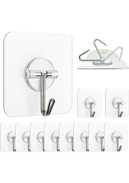 10 Adet Şeffaf Duvar Askısı Iz Bırakmayan Güçlü Yapışkanlı Kapı Arkası Mutfak Düzenleyici Metal Kanca Askılık