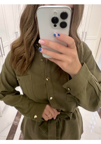 Uzun Kollu Keten Takım - Haki